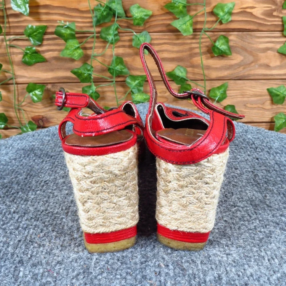 Collection‎ Europa Womens Wedge Espadrille Sandals Sz 7 Narrow Red Leather Spain